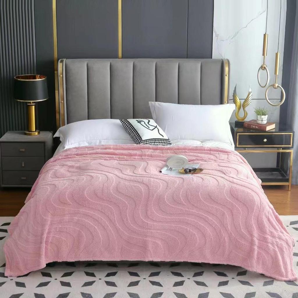 Multi-Functional Plush Jacquard Coral Fleece Blanket - Solid Color, Customizable for Office or Home Use