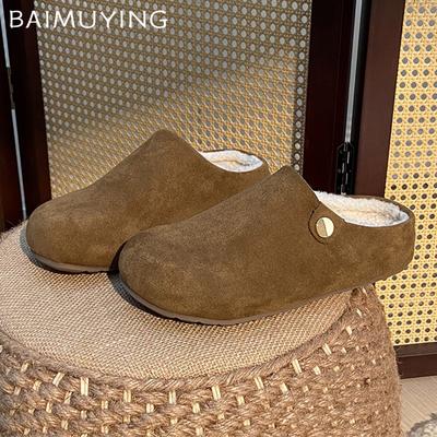 Pälskvinnor Bomullstofflor Flats Mockamulor Skor Mode Slingback Stövlar Kvinna 2025 Trend Vintermode Casual Dam Botas