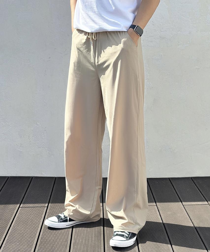 ROCKED GARAGE Unisex Cooling Semi-Wide Elastic Waist Pants_Beige