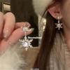 Sparking Double Snowflake Earrings for Women Shiny Crystal Imitation Pearl Exquisite Earring Christmas New Year Party Jewelry