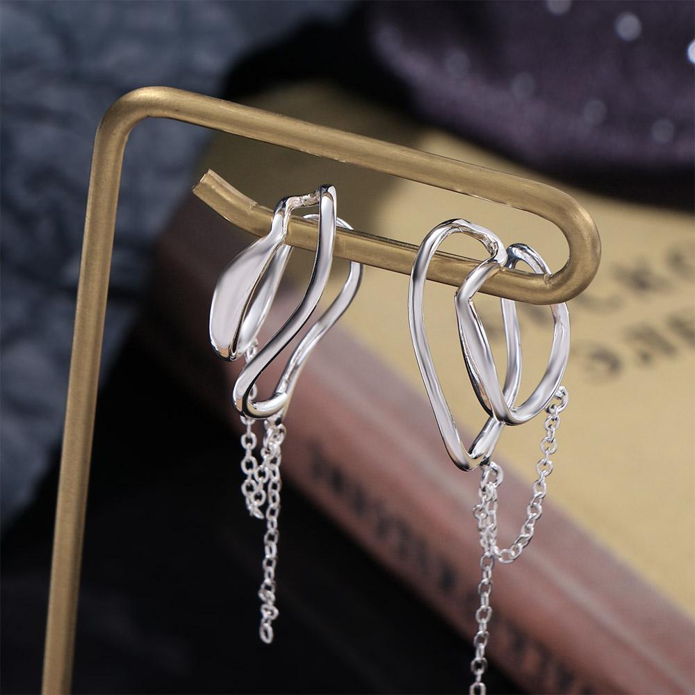 Tassel Irregular C Shape Punk Korean Ear Cuff Dangle Earrings Clip On Earrings Women Ear Clip