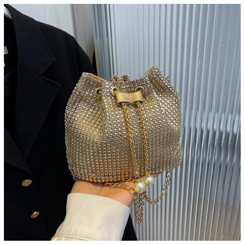 Koreanische Strass-Bucket-Handtasche – Damenmode Kette Umhängetasche
