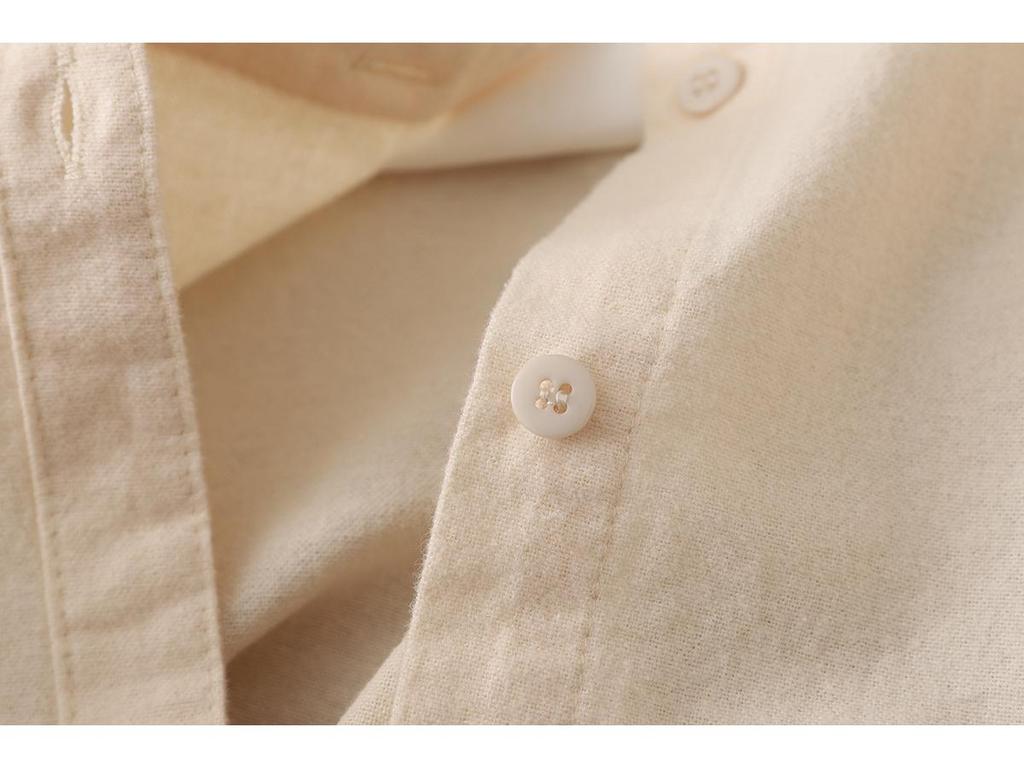 Women's Long-Sleeve Single-Breasted Shirt - Brushed Solid Color, Casual Slim Fit for Autumn/Winter 2025.