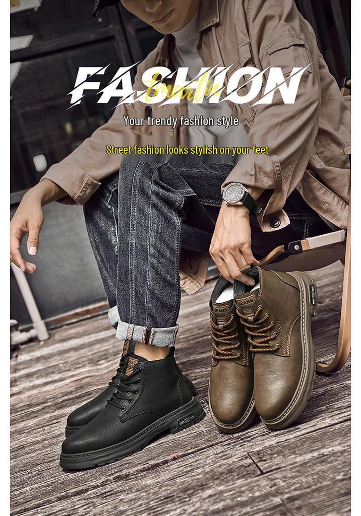 Men's Large Martin High-Top Lace-Up Leather Hiking Boots - Autumn/Winter Outdoor Handmade Cowhide Boots
