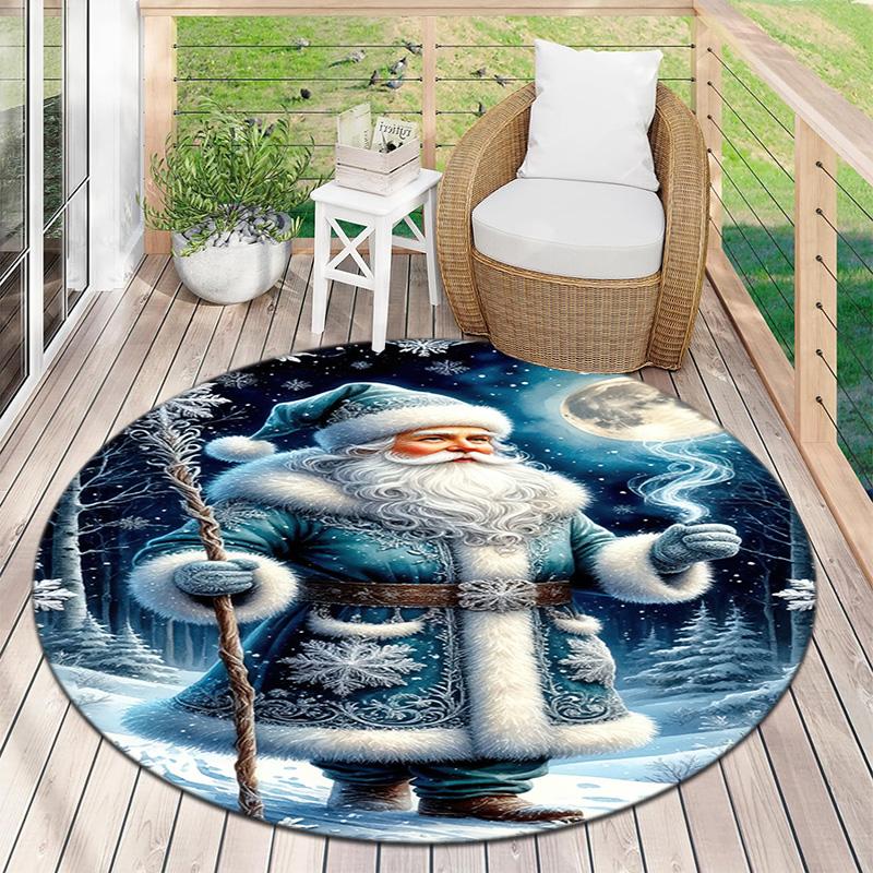 Cute Christmas Day Gift Bell Santa Claus Snowman Christmas Tree round rug Home Soft Decorative Anti slip Chair Mat Carpet Outdoor Floor Mat Carpet 6
