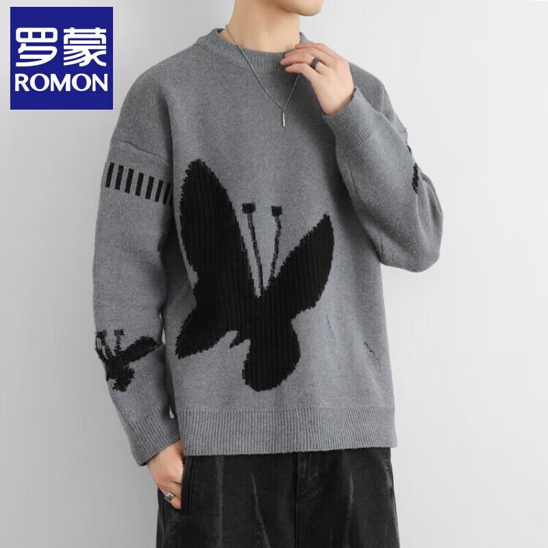 Luomeng Men s Butterfly Jacquard Knit Sweater XL
