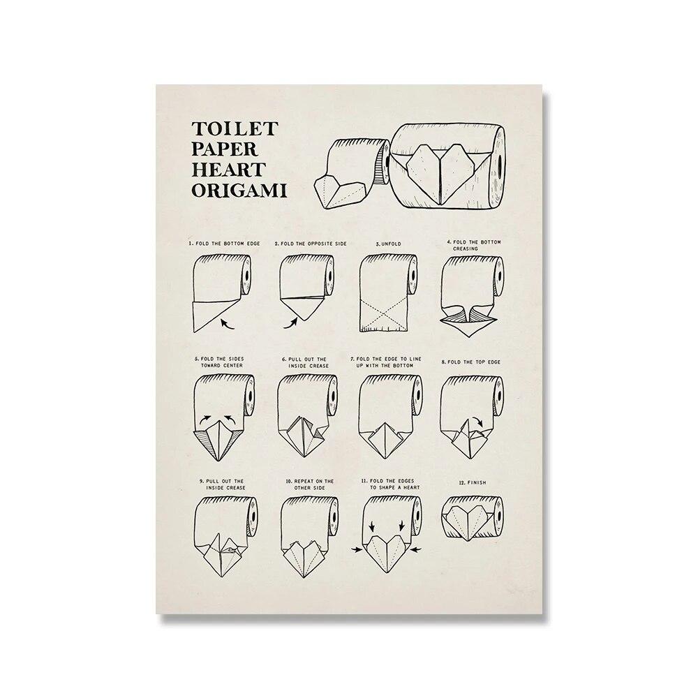 Wash Your Hands Quote Poster Toilet Roll Paper Origami Art Print Vintage Canvas Painting Nordic Wall Picture Bathroom Home Decor