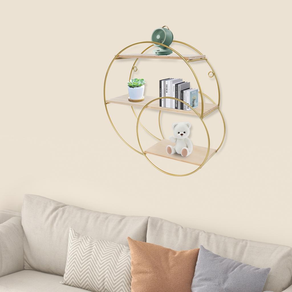 Luxus Gold Rundes 3-stöckiges Wandregal, Asymmetrische Schweberegale, Vintage Heimdekor Organizer, Ausstellungsregal 11 lbs Tragkraft