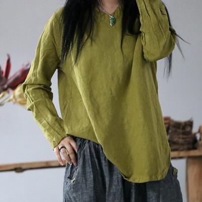 Tricouri de damă, lenjerie, culoare uni, vintage, primăvară, culoare uni, cu decolteu în V, cu mânecă lungă, tricouri largi