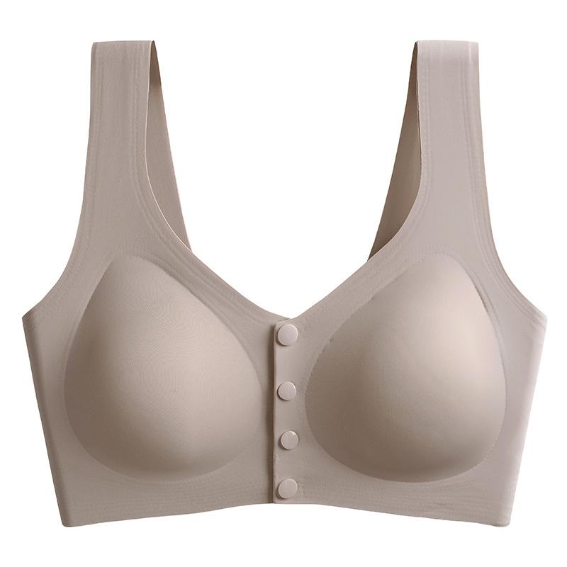 Women Middle Aged Plus Size Front Buckle Wire Free Thin Seamless Vest Bra