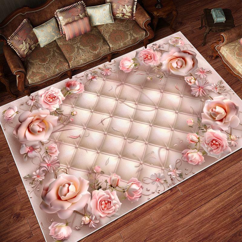 European Pastoral Style Carpets Living Room Flower Home Carpet Non-slip Bedroom Decorative Rugs Washable Entrance Door Mat