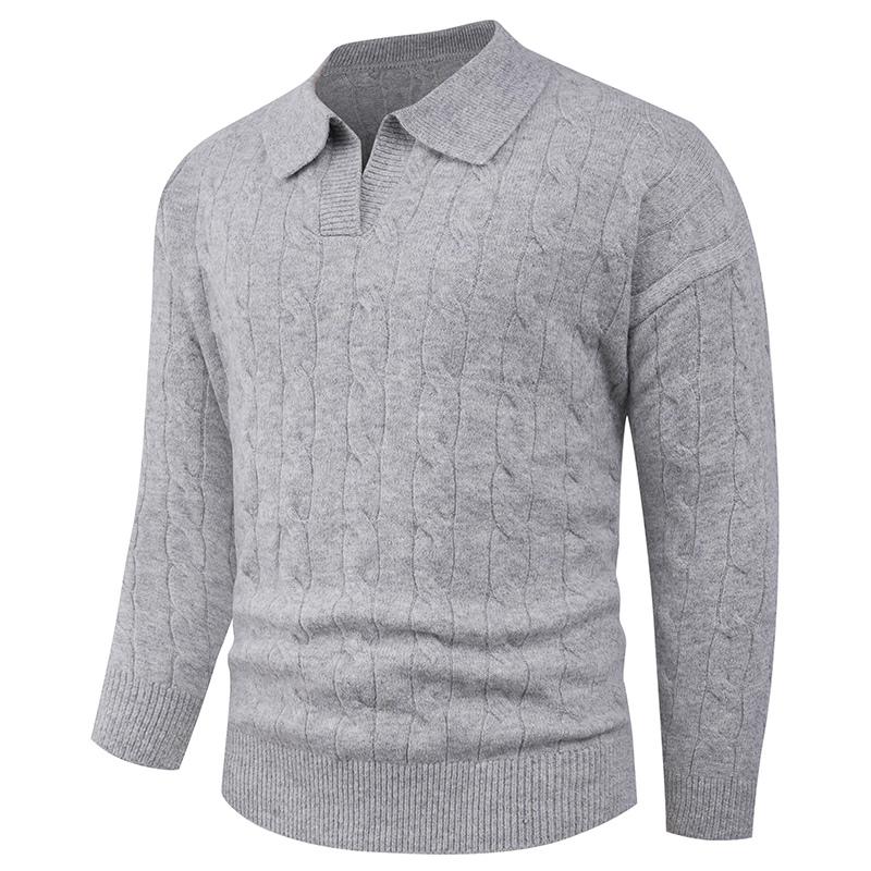 Herbst und Winter Polo-Kragen Strick Herrenjacke Lockeres Inneres Basis-Oberteil