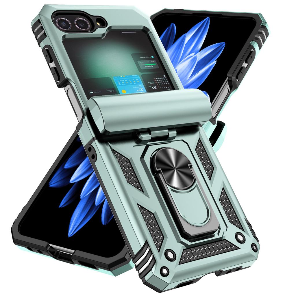 For Samsung Galaxy Z Flip 6 5 4 3 Case with Slide Lens Cover, 360° Magnetic Ring Kickstand Upgraded Military Grade Shockproof