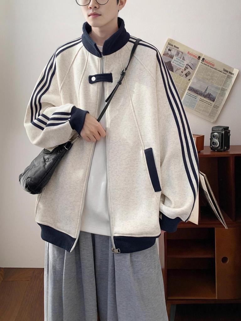 Men's Trendy Striped Patchwork Baseball Jacket - Autumn Fashion Loose Fit
