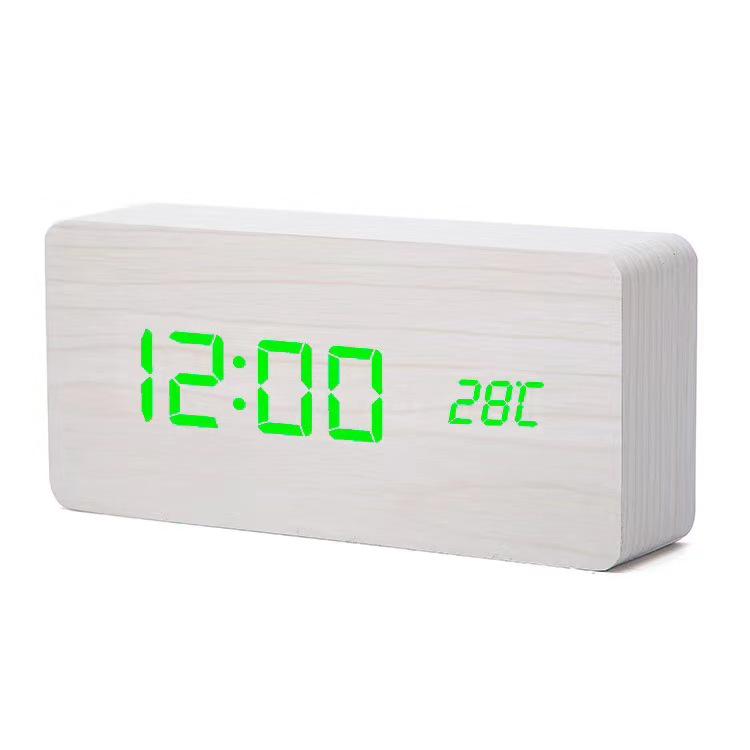 Wooden Sound-Control Luminous LED Alarm Clock with Silent Mode & Temperature Display