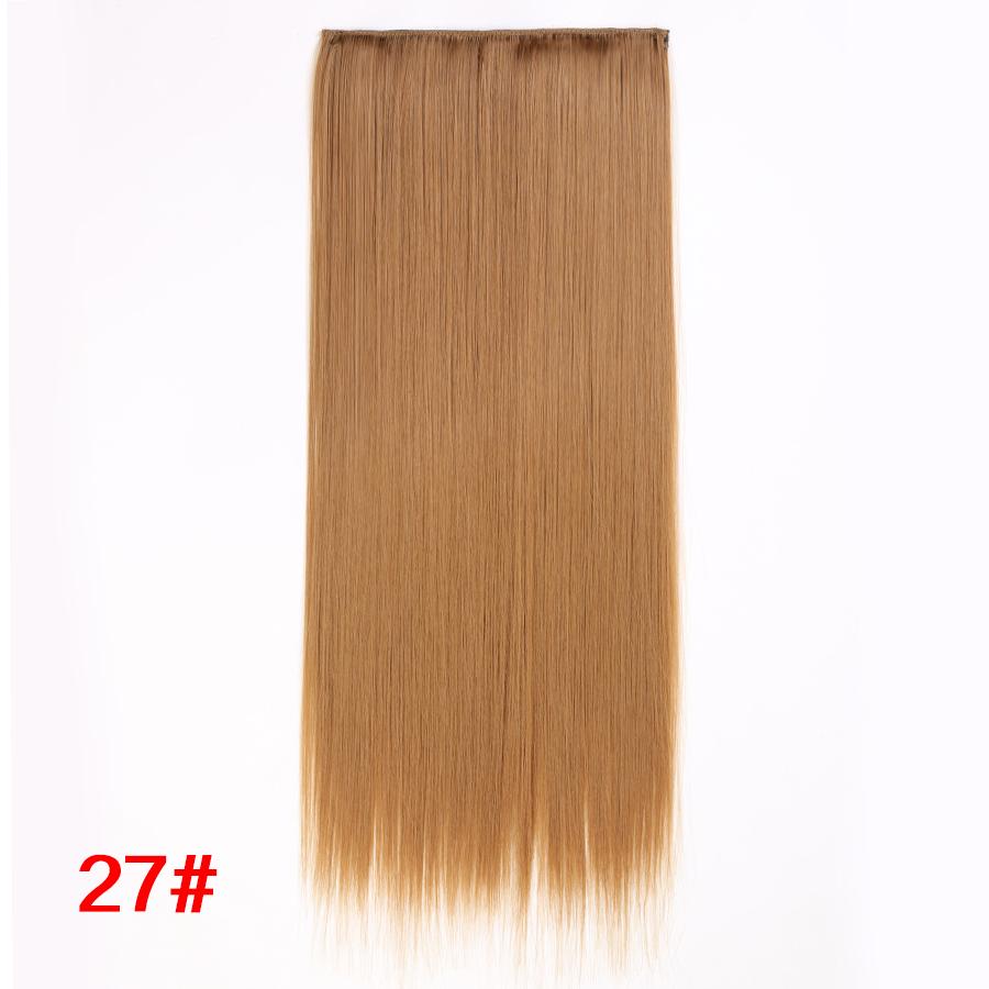 Leeons 5 Clips In Hair Extensions Synthetic Straight Heat-Resisting Fiber Clip On 24 Inch Blonde Brown Fashion Color For Women