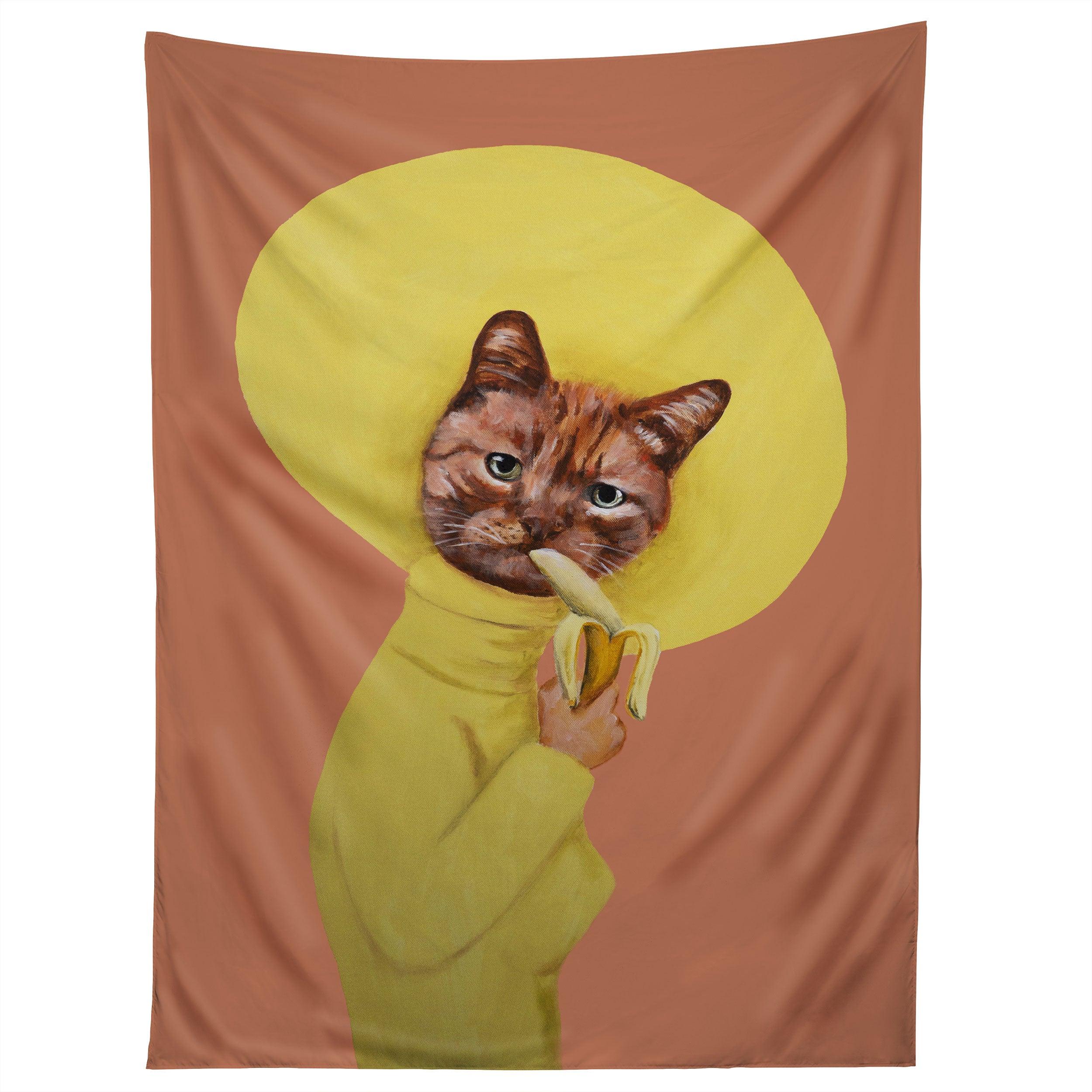 CAT EATING BANANA tapestry 75x100 чёрный