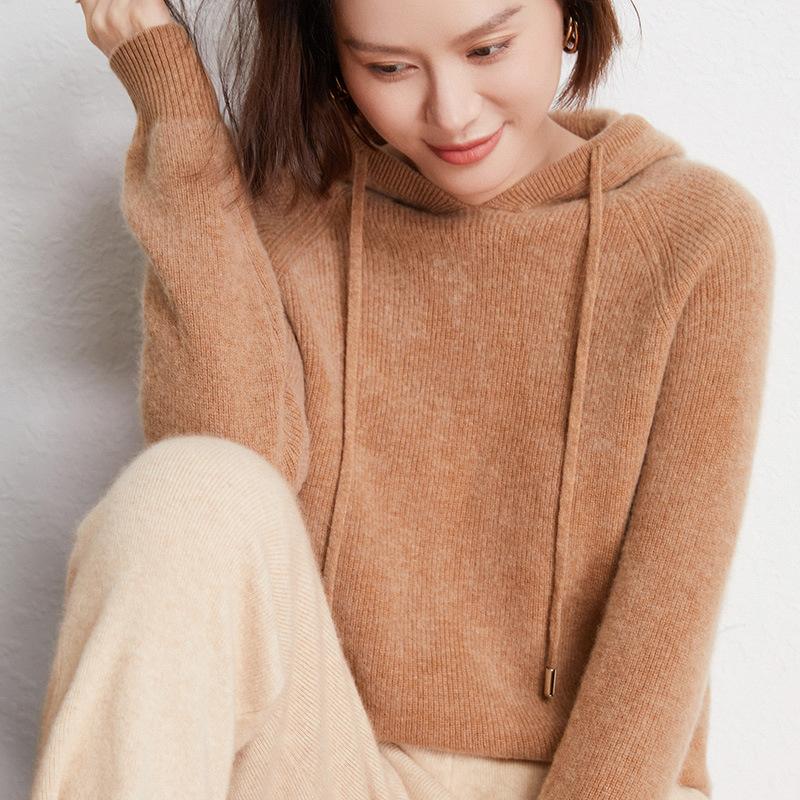 Women S Loose Knitted Hooded Sweatshirt Thick Casual Pullover Sweater