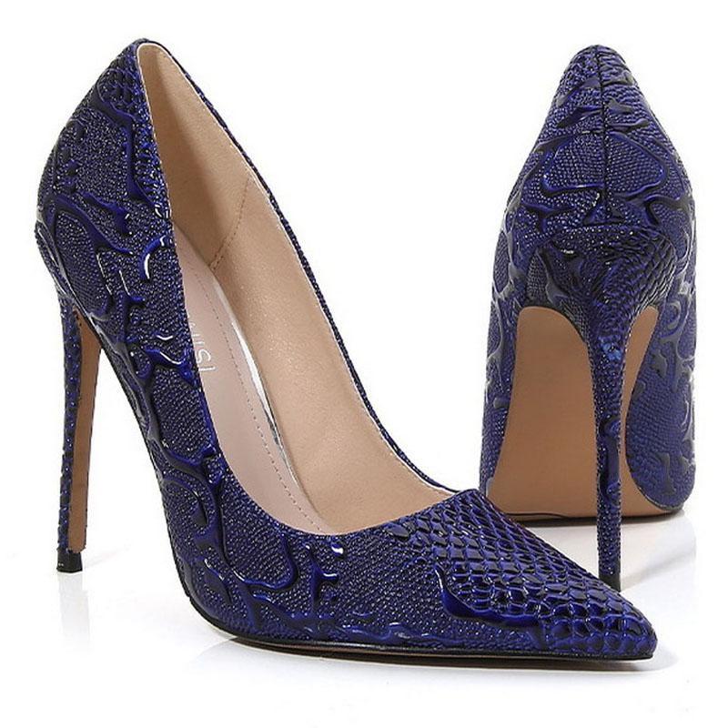 

Women Embossed Snake High Thin Heel Shoes Sexy Pointed Toe Stiletto Shoes Office Business Nightclub Party Wedding Banquet Pumps 35 синий