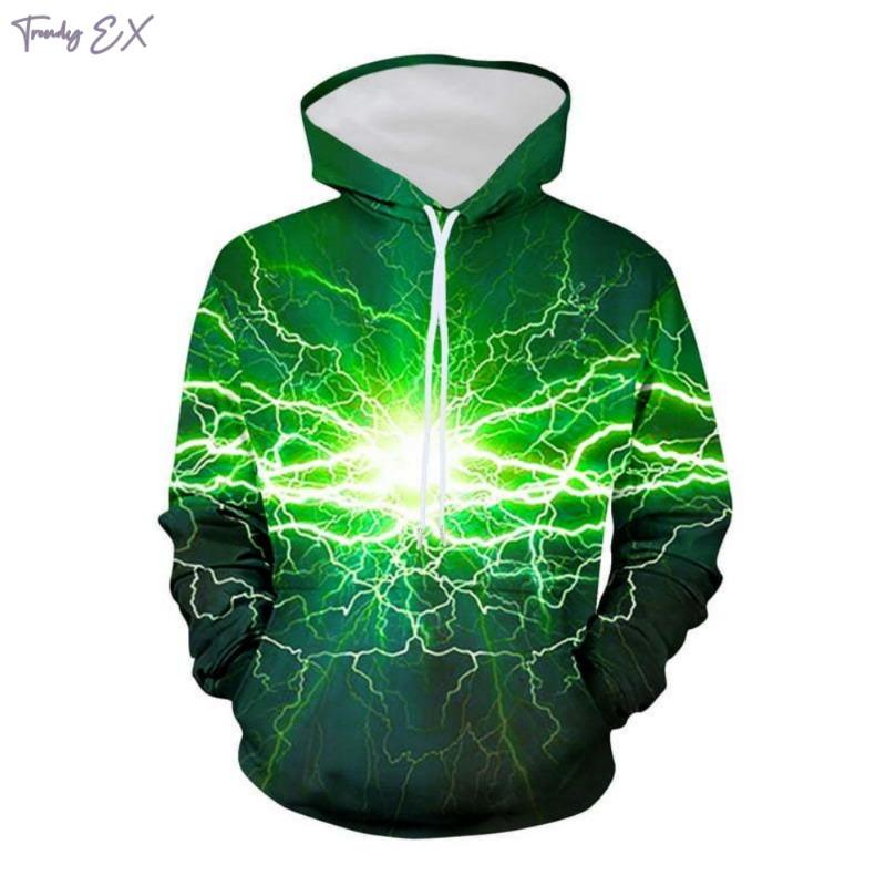 Sweatshirts for Men Cool 3D Lightning Print Fashion Hooded Sweatshirt Street Harajuku Kangaroo Pocket Long Sleeve Graphic Hoodie