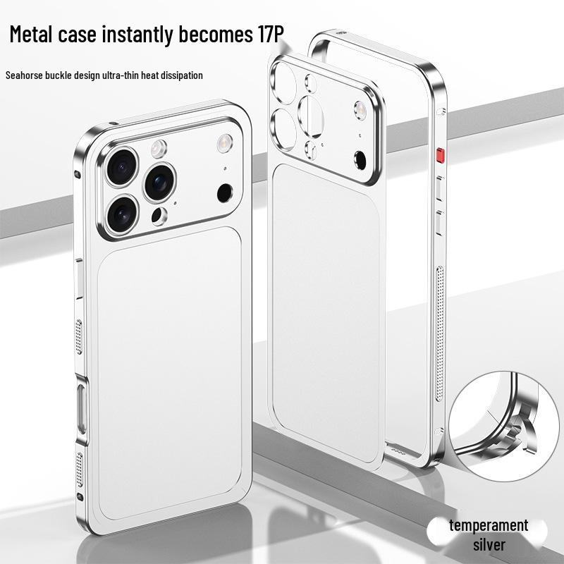 Seahorse Buckle Edge Frame with Metal Back Sticker for Apple 16 Pro Max/15 Pro/14 Pro – Instantly Transforms to Model 17