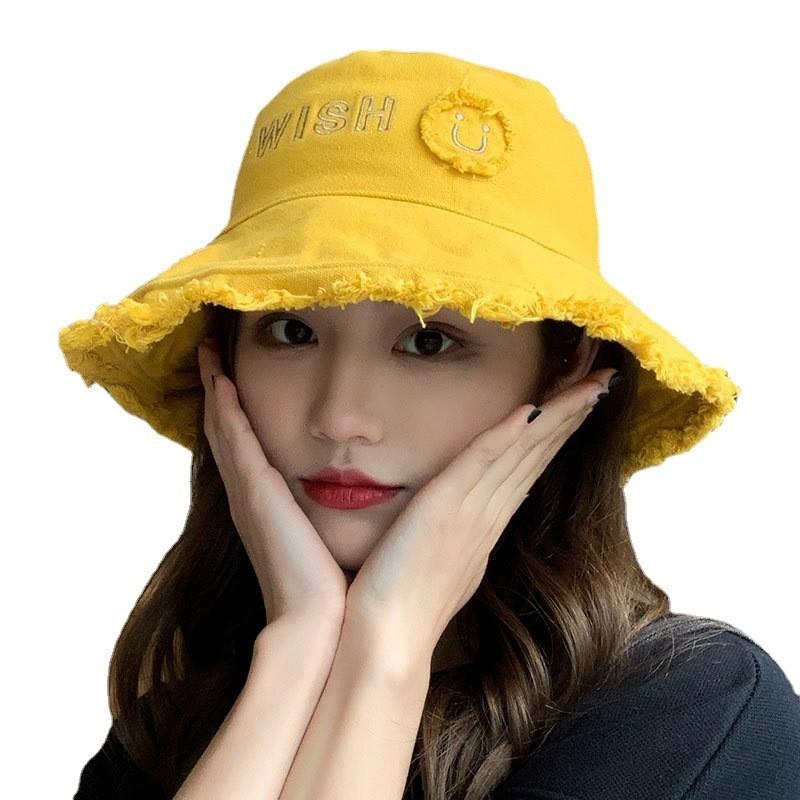 Fashionable Summer Women's Sun Hat With Large Brim And Smiley Face Embroidery For Sun Protection