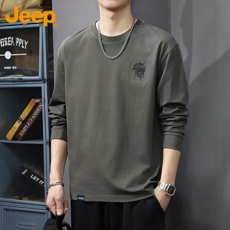 Jeep Men's Embroidered Round Neck Long-Sleeve T-Shirt