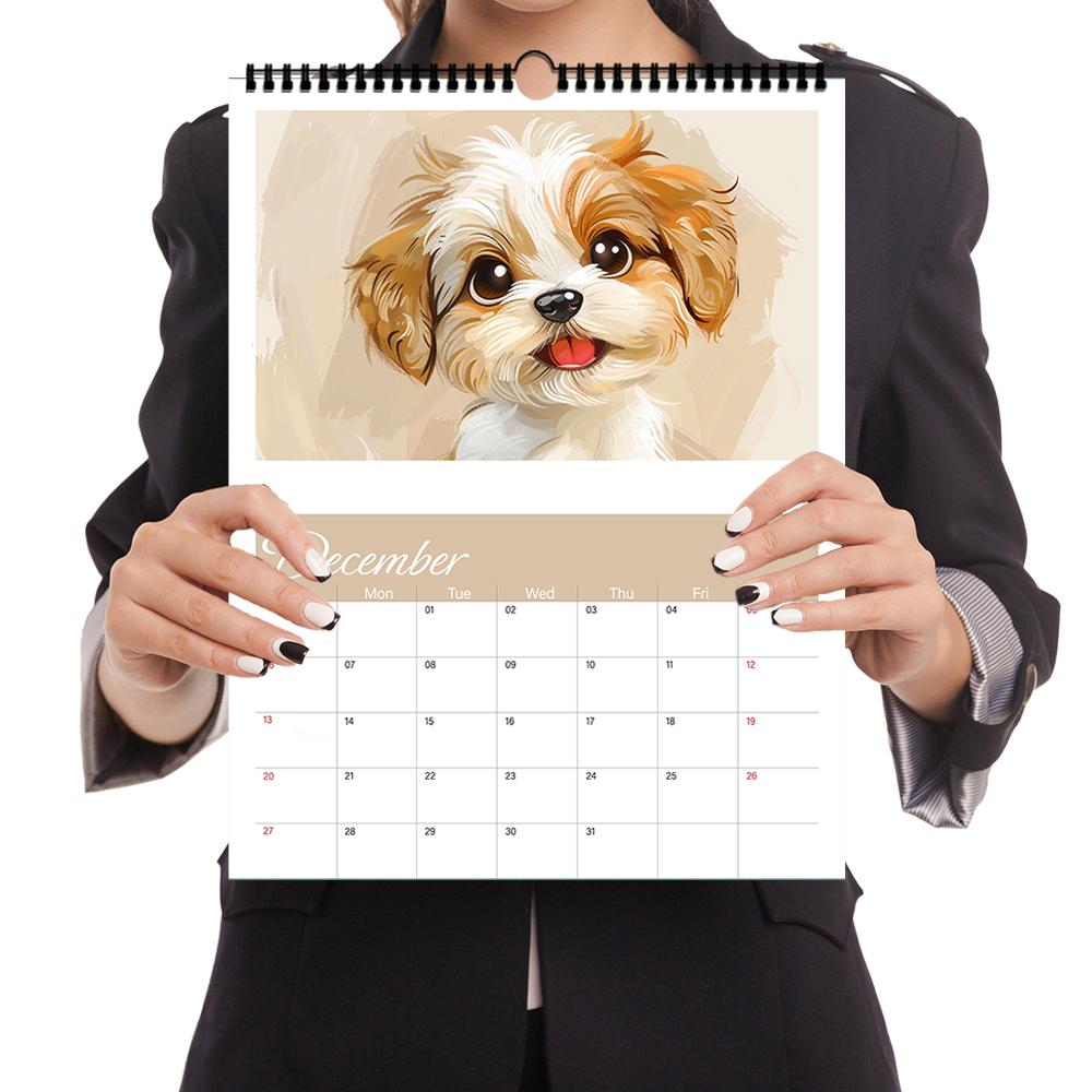 1pc, 2026 Doodle Puppy Calendar - Cute Dog, 12 Different Designs, Calendar, Birthday, Christmas, New Year Gift