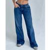 Women's Retro Low Waist Straight Leg Jeans - Washed Denim Wide Leg Pants for Autumn