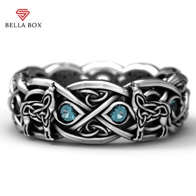 Hot Sale Nordic Mythology Giant Wolf Unisex Ring Sky Blue Stone Hip Hop Rock Men/Women Gift Punk Party Couple Rings