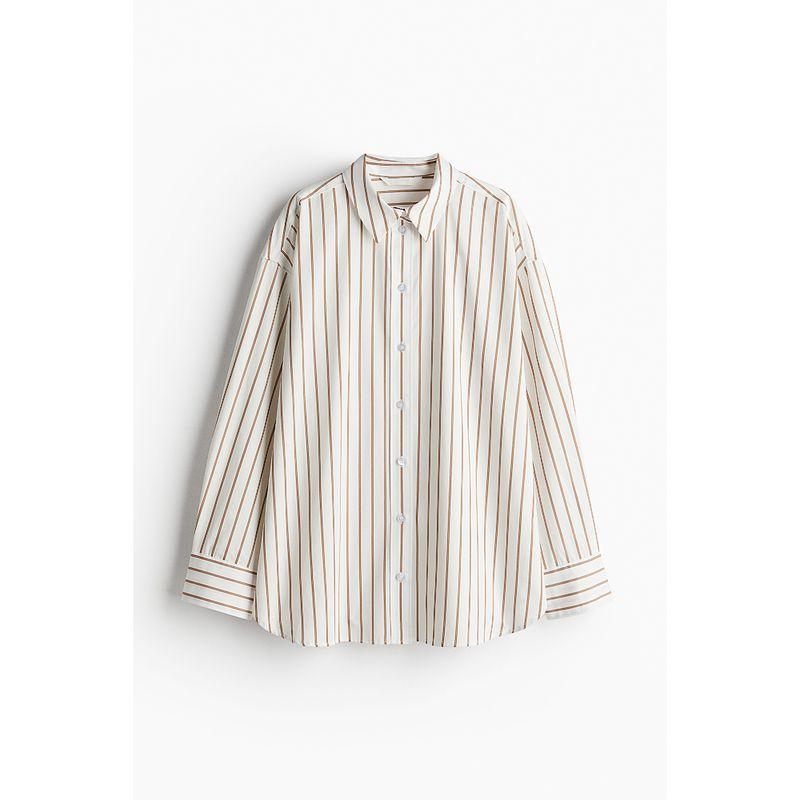 

HM Women s Shirt 2025 Autumn New Arrival Loose Fashion Minimalist Plaid Polo Collar Stripes Long Sleeves 1265984 White/Stripes 155/76(XXS)