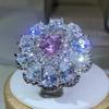 copper Trendy Luxury Jewelry Ladies Shiny White Zirconia Crystal Flower Female Ring for Women Party Wedding