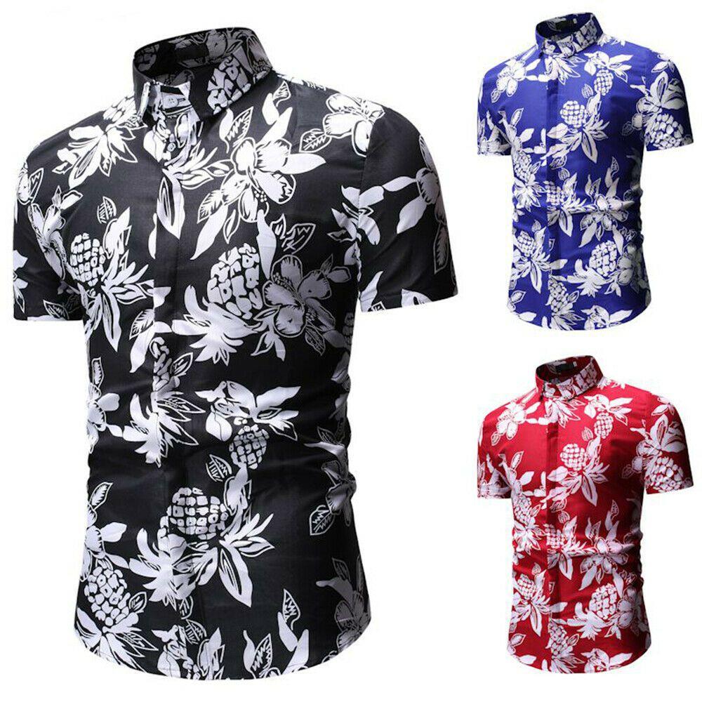 Mens Hawaii Floral Casual Shirt Short Sleeve Luxury Slim Fit Dress Tops Shirts