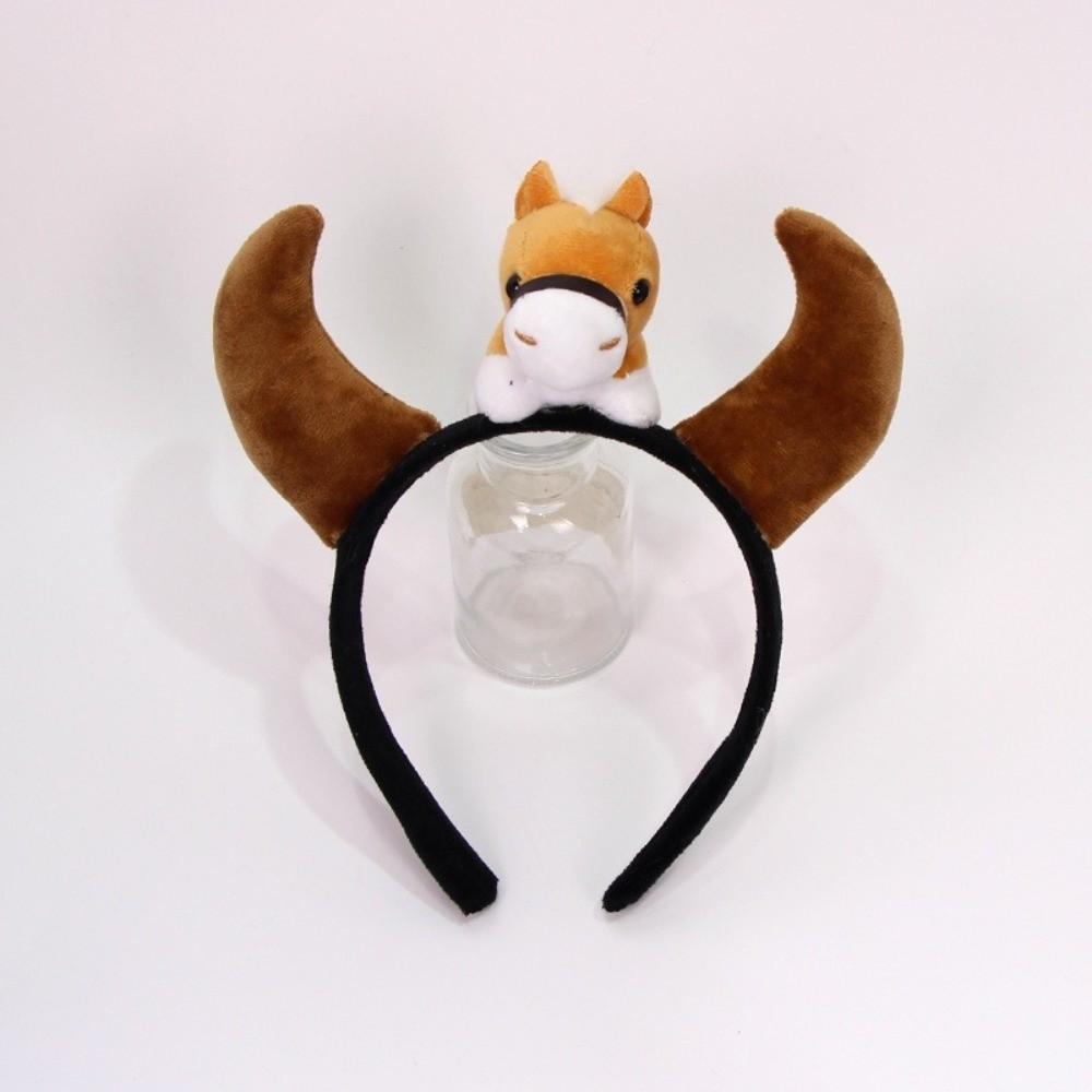 Mascot New Year Headband Cartoon Plush Horse Headband Creative Horse Hair Hoop Photo Prop