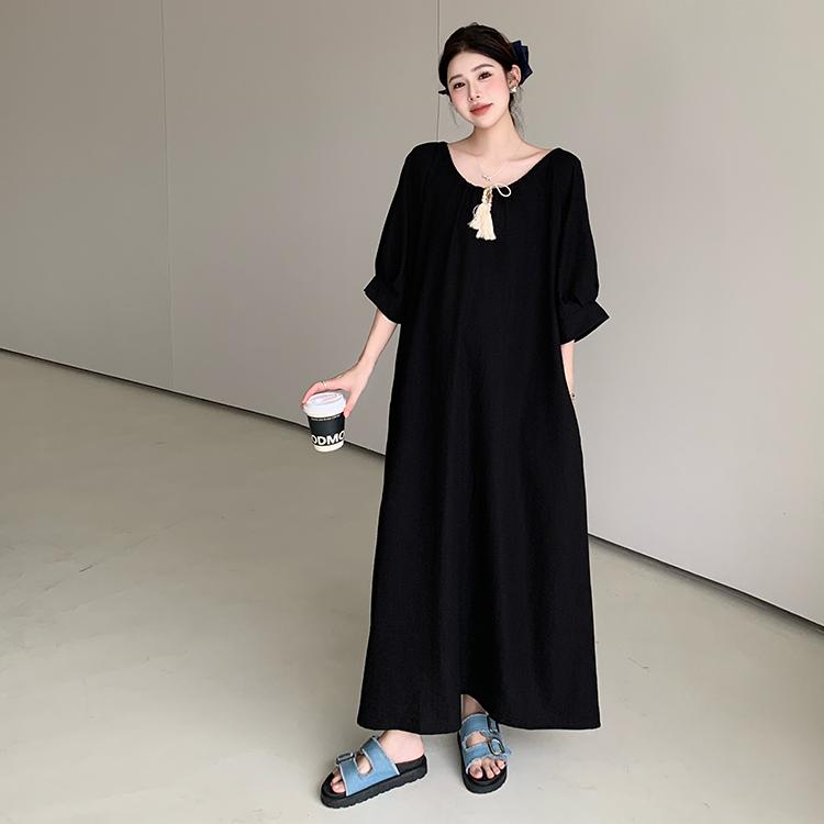 

DIMANAF Women Plus Size Elegant Linen Dress Loose 2025 Vintage Dress Basic Long Casual Shirt Dress 3XL чёрный