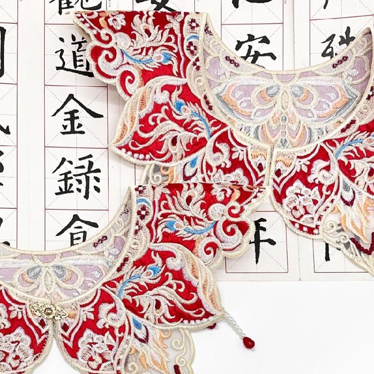 Embroidery Fringed Collar Elegant Detachable Collar Shawl Vintage Horseface Skirt Collar Costume Dressingup Accessories