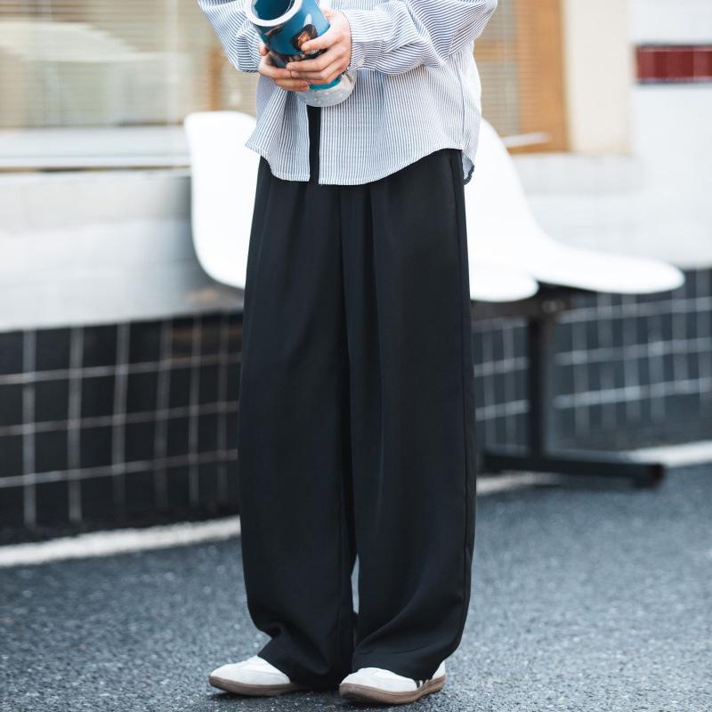 drape ice silk retro casual pants men's summer thin loose straight pants cool breathable basic versatile long pants
