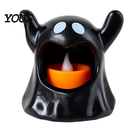 Battery Powered Halloween Lamp Ghost Candle Holder with LED Candle, Cute Tea Light Durable Statue Holder, Spooky Tabletop Decoration for Indoor