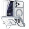 Case + 2 Tempered Glasses for iPhone 18 Pro, Shockproof Bumper with Magnetic Ring Holder - Gray