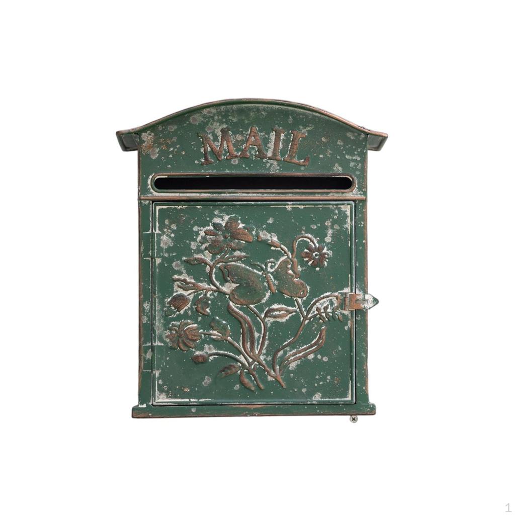 Vintage Wall Mailbox Weathered Finish Decorative Garden Floral Relief Blue