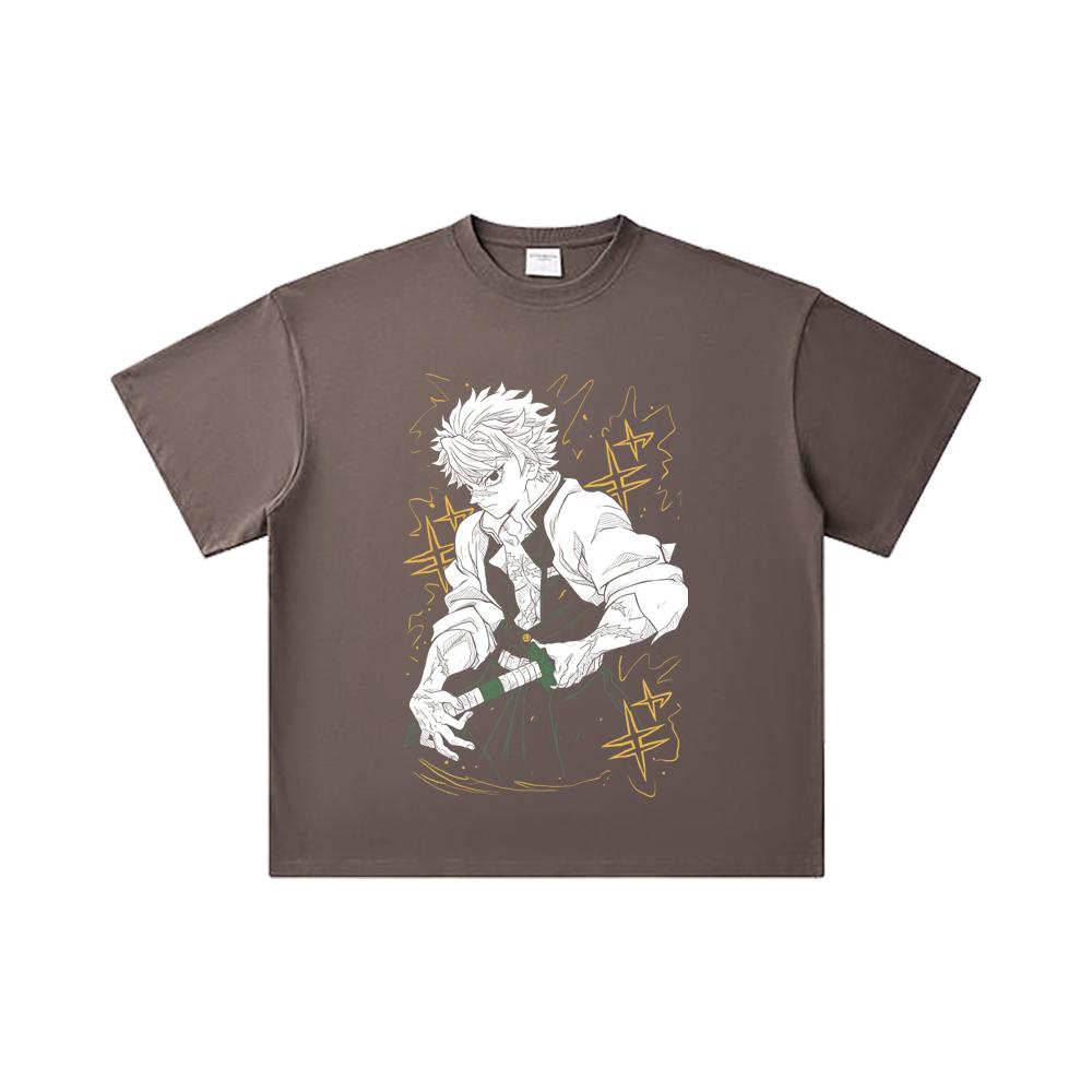 260 GSM Double Yarn 32 Count 100% Cotton Demon Slayer V13 Sanemi Print Unisex Heavy Cotton T Shirt