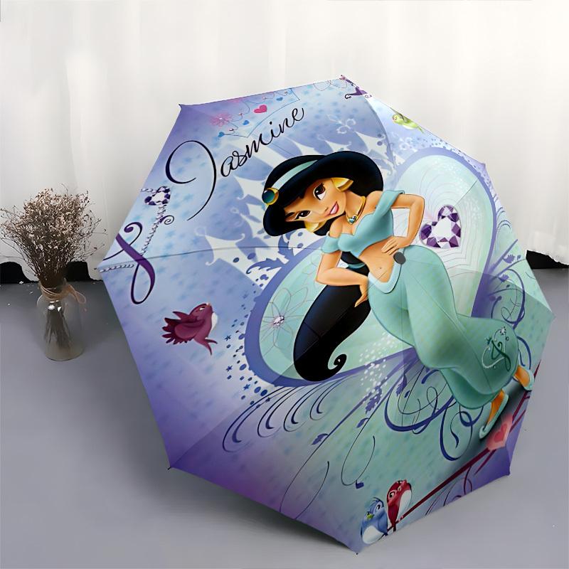 Jasmine, Princess Themed Automatic Opening and Closing Umbrella, Brightly Colored 8-rib Portable Umbrella, Suitable for Men and Women, A Perfect Gift
