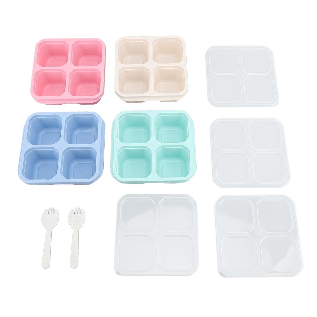 4 Colors Snack Container Box Stackable Reusable Dustproof 4 Divided Compartment Snack Container