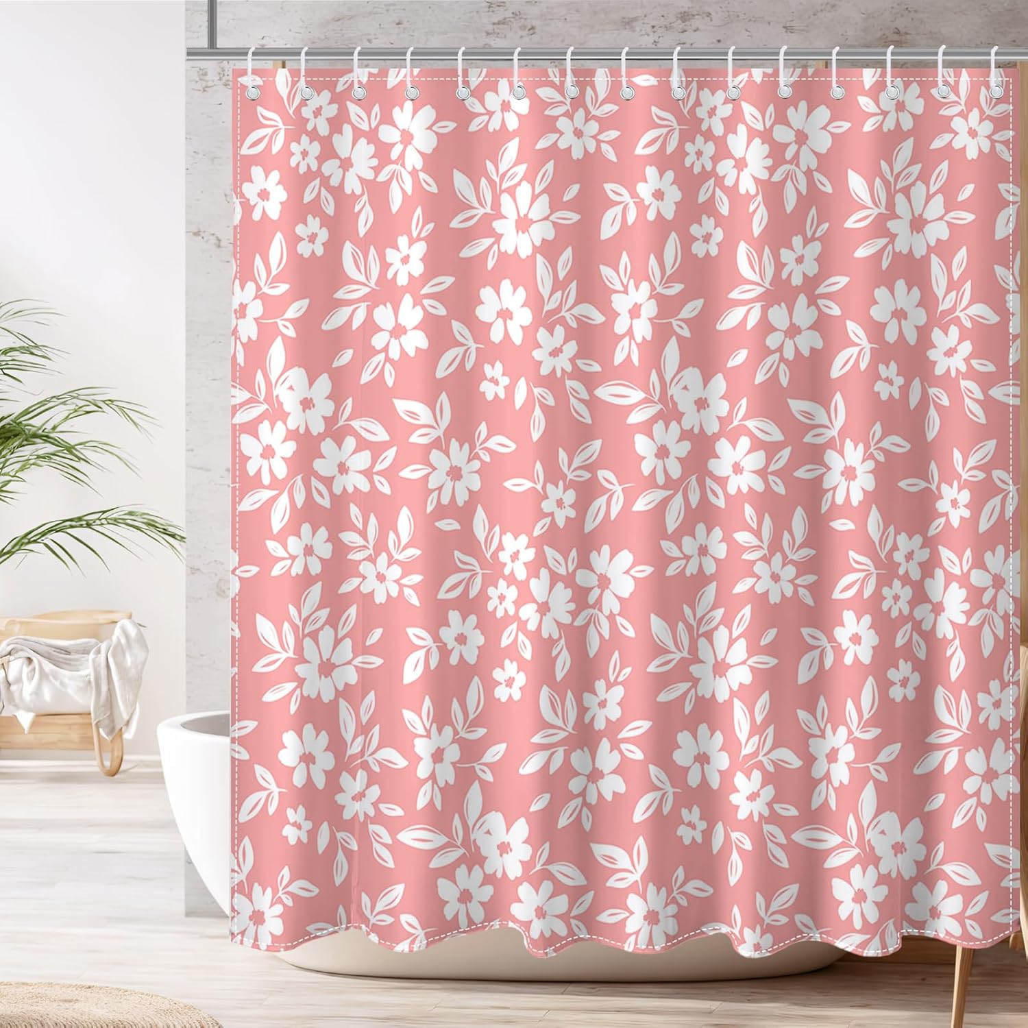 

Charming Floral Shower Curtain: Embrace The Soft Pink Design, Gentle Fabric, And Romantic Vibes For Your Cozy Bathroom W60H190(CM)-1 Pcs