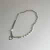 Korean Patchwork Choker Necklace - Minimalist, Asymmetrical Pearl & Heart Cutout Design