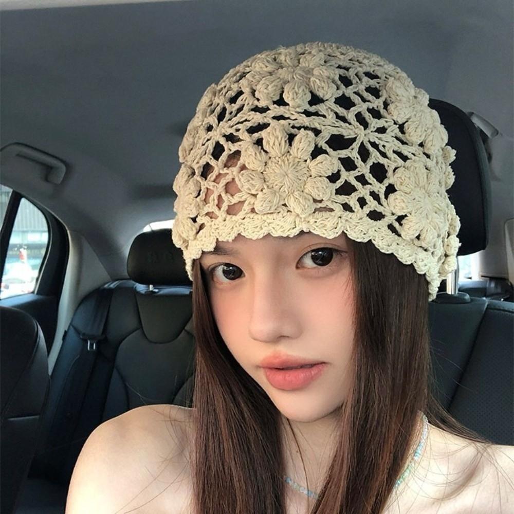 Hollow Knit Basin Caps Handmade Beanies Cap Korean Crochet Flower Hat  Outdoor