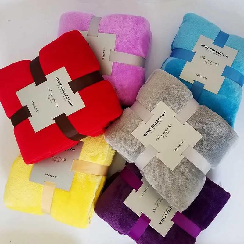 Solid color blanket coral fleece sofa blanket thick flannel blanket gift blanket