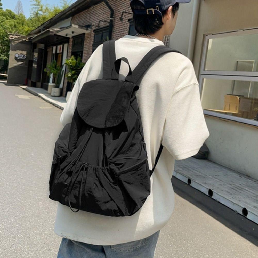 Lightweight Canvas Shoulder Bag Casual College Student Schoolbag Nylon Drawstring Backpack Travel