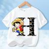 2026 New One Piece Letter A-Z Anime Luffy Gear  Cartoon Graphic Cotton T-shirt for Children Summer Sports Tees Casual Kids Tops