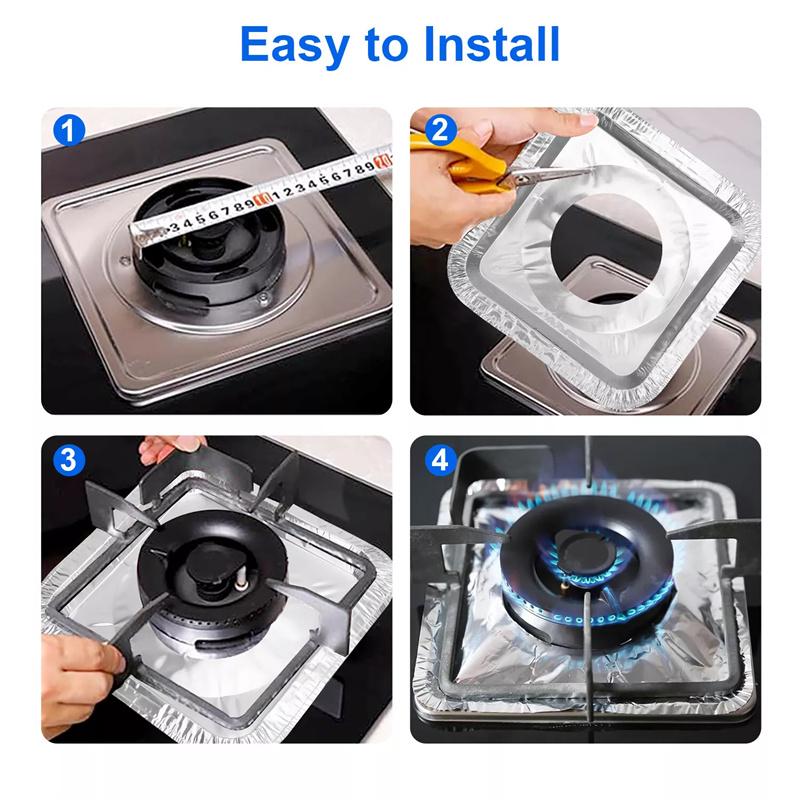 50-Piece Disposable Aluminum Gas Stove Burner Covers, 9" Square Heat-Resistant Protectors, Thick Top Liner For Kitchen Safety